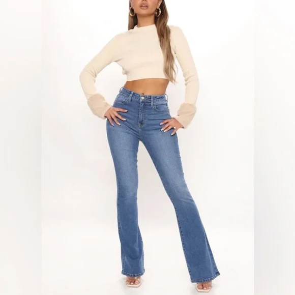 2/$35 Fashion Nova Affair Of The Flare Stretch Jeans - Medium Blue Wash sz 13 - Picture 7 of 8